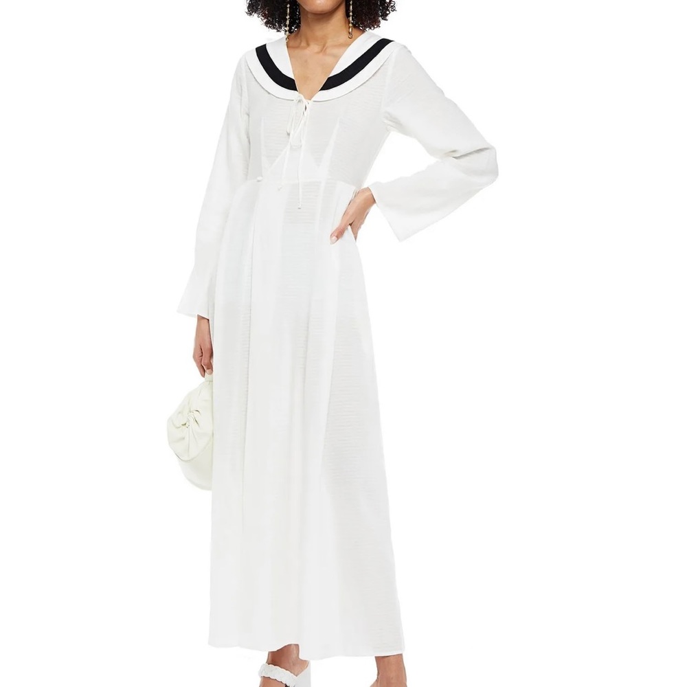 [SOLD] Marysia pleated cotton-blend jacquard maxi dress (with pockets!)